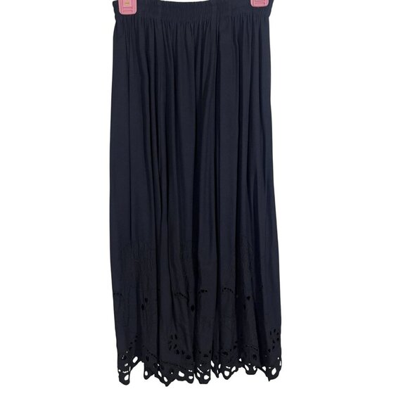 Jane Ashley Chic Floral Maxi Skirt M Black Eyelet Neutral Preppy Old Money 80s - Picture 1 of 14